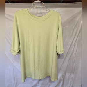 Anrabess Women's Light Green Short Sleeve Top With Cuffef Sleeves